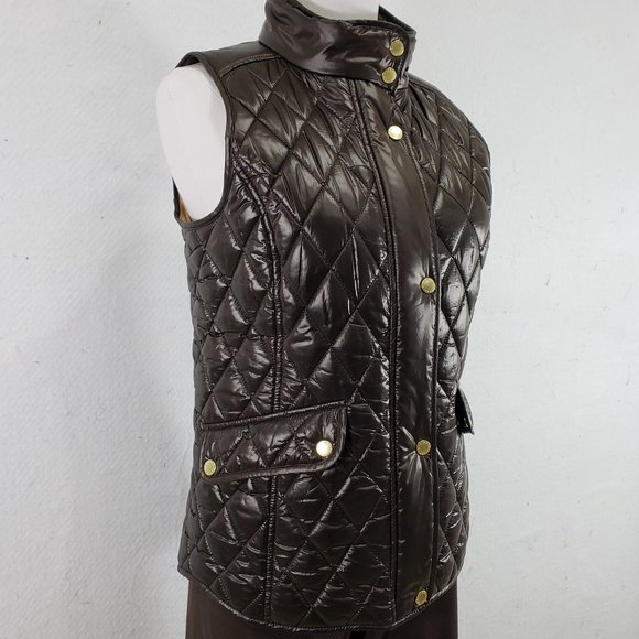 Talbots Dark Brown Fitted Quilted Vest Gold Zipper, Small, Like New - Picture 1 of 13